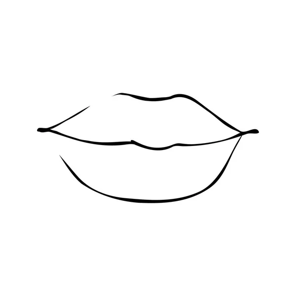 Sexy Plump Lips Kiss Isolated Line Art Hand Drawn Illustration — Stock Vector