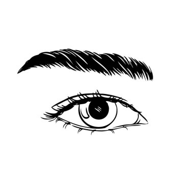 Güzel kadın göz çizilmiş, kroki. Makyaj, güzellik salonları sembolü. Vintage vektör çizim