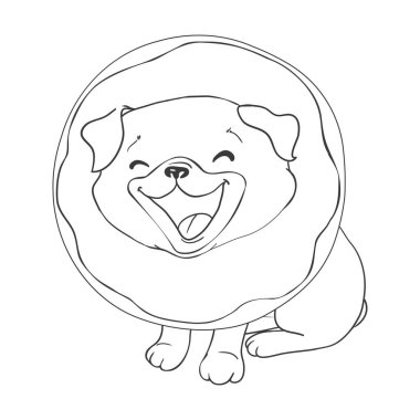 Pug vektör el çizimi siyah renk ile beyaz arkaplanda izole