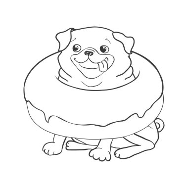 Pug vektör el çizimi siyah renk ile beyaz arkaplanda izole