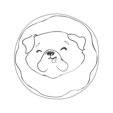 Pug vektör el çizimi siyah renk ile beyaz arkaplanda izole
