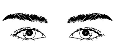 Güzel kadın gözleri siyah beyaz çizim. Vektör moda illüstrasyonu.