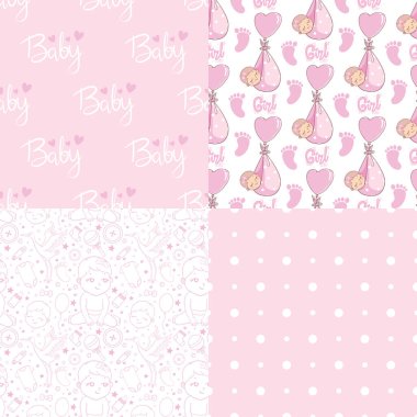 Vektör tebrik kartı. Bebek partisi kartı. Bebek duyuru kartı tasarımı. Yazı yazan bir erkek, yazı yazan bir kız. Bebek partisi tasarım elementi.