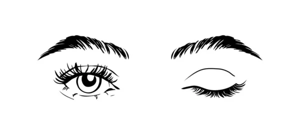Beautiful Woman Eyes Black White Drawing Sketch Vector Fashion Illustration — ストックベクタ