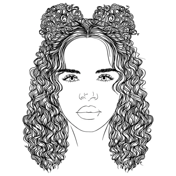 Black African American Girl Woman Beautiful Lady Head Face Vector — стоковий вектор