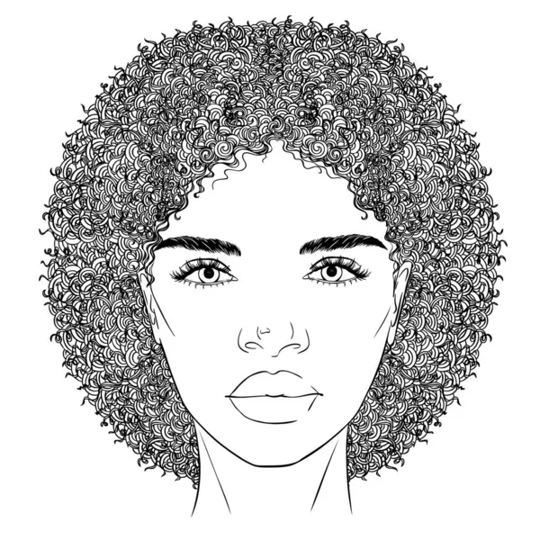 Czarny Afroamerykanin Dziewczyna Kobieta Piękny Lady Głowa Wektor Sylwetka Rysunek — Wektor stockowy