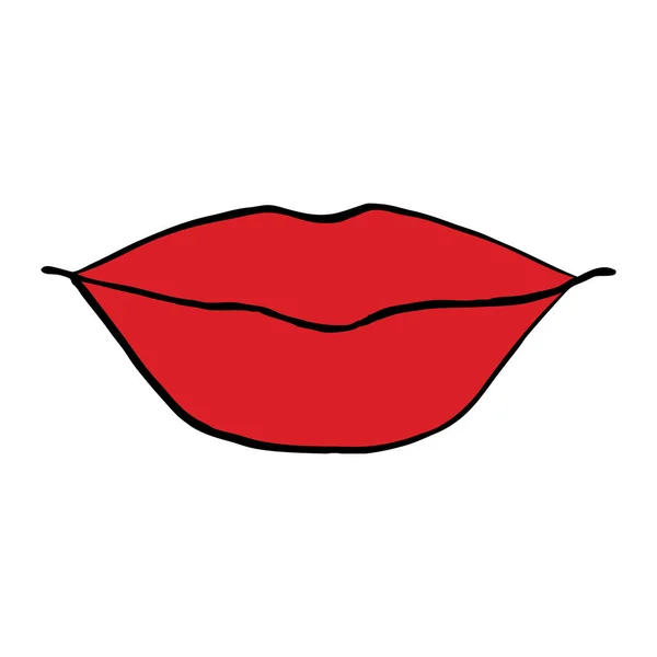 Cartoon Red Glossy Female Lips Lip Line Drawing Woman Gloss — ストックベクタ