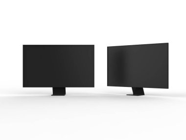 4K TV düz ekran lcd ya da eski model, siyah yüksek çözünürlüklü plazma televizyon izole edilmiş beyaz arka plan, 3d illüstrasyon