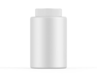 İzole edilmiş beyaz zemin üzerinde plastik kavanoz modelleme şablonu tasarım sunumu için hazır, 3d illüstrasyon