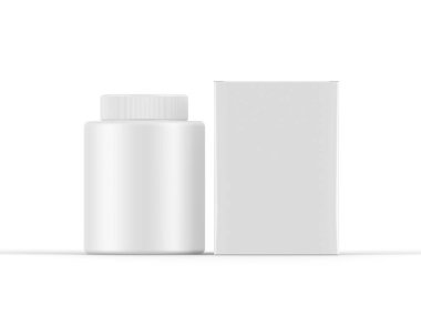 İzole edilmiş beyaz zemin üzerinde plastik kavanoz modelleme şablonu tasarım sunumu için hazır, 3d illüstrasyon