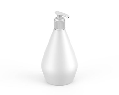 Pompalı beyaz boş plastik plastik şişe izole beyaz arka plan şablonu, 3d illüstrasyon