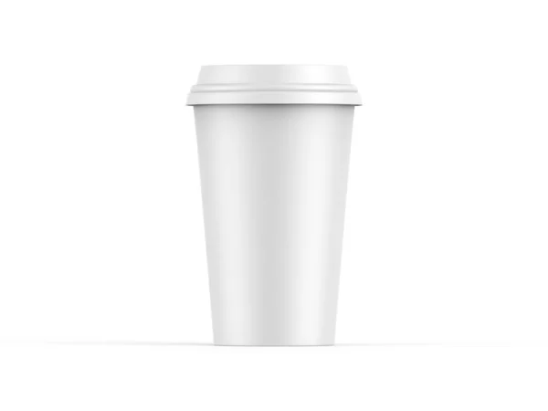 白色一次性咖啡杯 有塑料盖 纸杯在孤立的白色背景模型 3D插图 — 图库照片