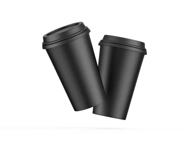 Schwarze Einweg Kaffeetasse Mit Plastikdeckel Pappbecher Attrappe Auf Isoliertem Weißem — Stockfoto