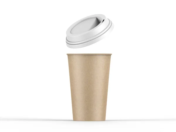 空白の茶色のコーヒー紙カップモックアップ 隔離された白い背景のクラフト使い捨てカップ 3Dイラスト — ストック写真