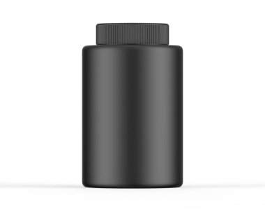 Siyah boş vida üst ön protein veya kazançlı toz kap küvet ve kavanoz modelleme, tasarım etiketleri için hazır, 3d illüstrasyon.