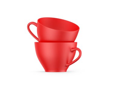 Porselen çay fincanı modelleme şablonu, izole edilmiş beyaz arka planda boş seramik kahve fincanı, 3 boyutlu resimleme