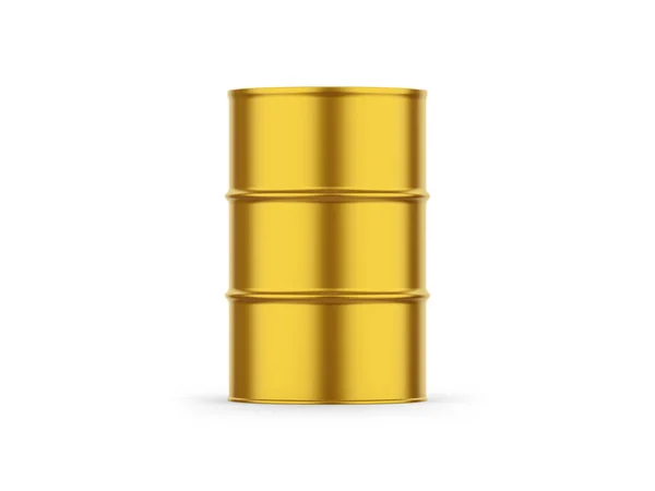 Metallic Oil Barrel Mockup Gold Metal Oil Drum Isolated White — Stok fotoğraf