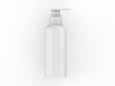 Damgalamak için pompa dağıtıcısı ile boş plastik şişe, izole edilmiş beyaz arka planda pompa modeli ile kozmetik şişe, üç boyutlu resimleme