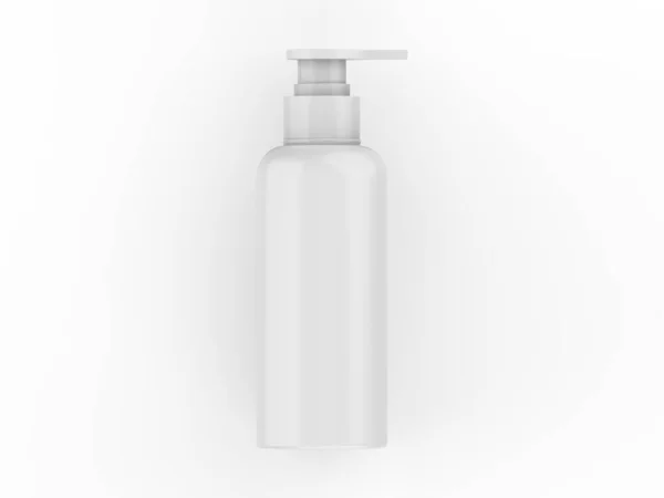 带品牌喷油器的空白塑料瓶 带有隔离白色背景的泵模型的化妆品瓶 3D渲染示例 — 图库照片