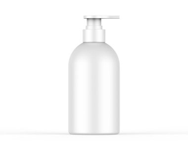 Damgalamak için pompa dağıtıcısı ile boş plastik şişe, izole edilmiş beyaz arka planda pompa modeli ile kozmetik şişe, üç boyutlu resimleme