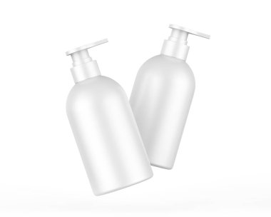 Damgalamak için pompa dağıtıcısı ile boş plastik şişe, izole edilmiş beyaz arka planda pompa modeli ile kozmetik şişe, üç boyutlu resimleme