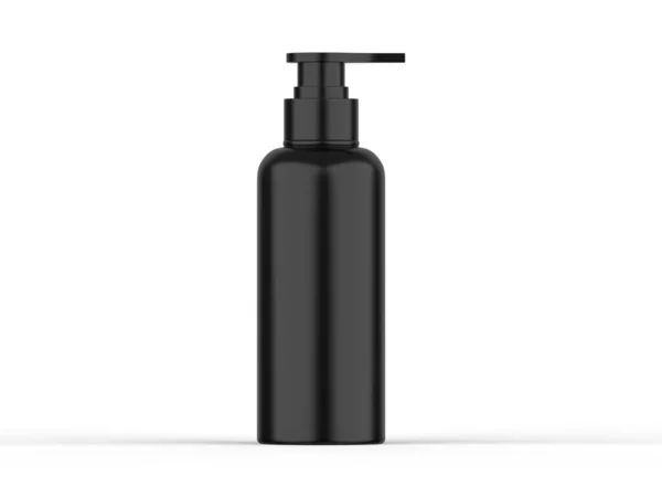 ブランドのためのポンプディスペンサー付きブラックプラスチックボトル 隔離された白い背景にポンプモックアップ付き化粧品ボトル 3Dレンダリングイラスト — ストック写真