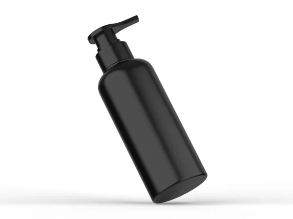 Czarna Plastikowa Butelka Dozownikiem Pompy Znakowania Butelka Kosmetyczna Makietą Pompy — Zdjęcie stockowe