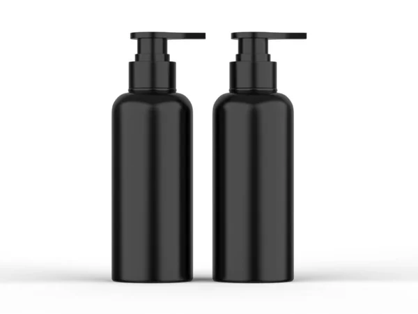Botella Plástico Negro Con Dispensador Bomba Para Marca Botella Cosmética —  Fotos de Stock