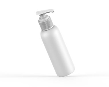 Markalaşma için pompalı boş kozmetik şişesi izole edilmiş beyaz arka planda pompalı kozmetik şişesi, üç boyutlu resimleme