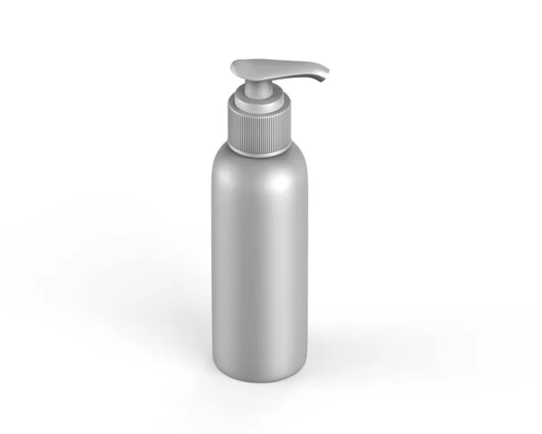 Blank Metaliczna Butelka Kosmetyczna Dozownikiem Pompy Znakowania Butelka Kosmetyczna Makietą — Zdjęcie stockowe