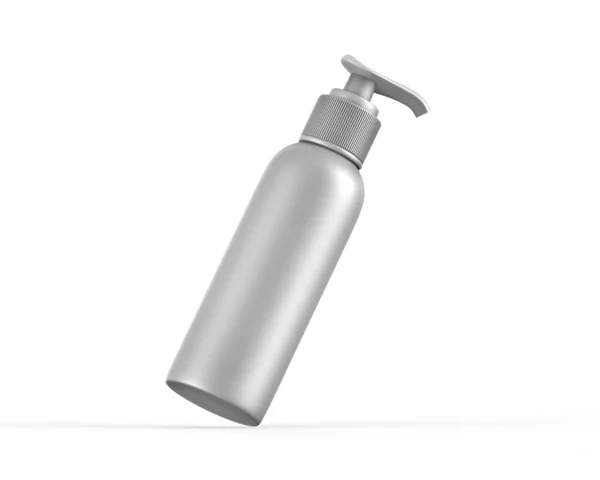 Blanco Metallic Cosmetische Fles Met Pomp Dispenser Voor Branding Cosmetische — Stockfoto