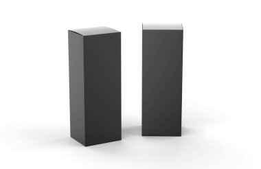 Markalaşma için siyah karton kutu, boş uzun kenar kağıt kutu sunum ve promosyon için, 3D resimleme.
