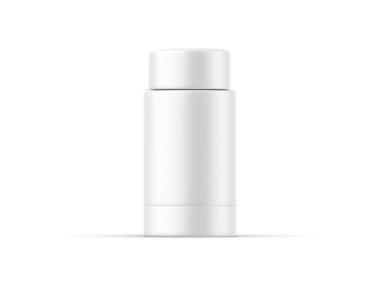 Deodorant ve dudak merhemi tüpü üzerinde matte rulo, izole edilmiş beyaz arkaplan üzerinde şablon modelleme, 3d illüstrasyon