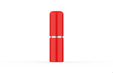 Damgalamak için parlak kırmızı kadife ruj tüpü, boş açılmış ve kapatılmış fontane plastik kaplama modeli, 3D çizim.