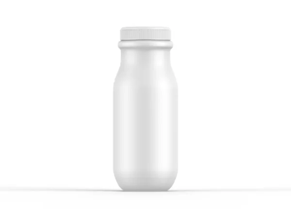 乳製品ミルク ヨーグルト クリーム デザート用スクリューキャップ付きホワイトマットプラスチックボトル ブランディングのためのペットボトルモックアップ 3Dレンダリングイラスト — ストック写真