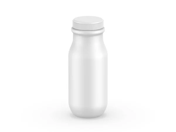 乳制品牛奶 甜点用的带螺丝帽的白色软垫塑料瓶 品牌塑胶瓶模型 3D渲染说明 — 图库照片