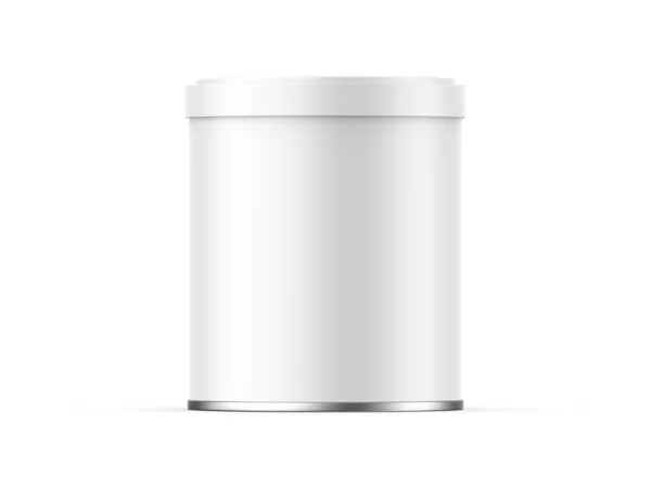 White Blank Metallic Tin Can Mock Isolated White Background Render — Stockfoto