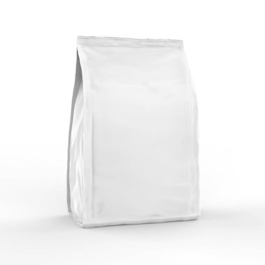 Blank white foil or paper food stand up pouch mockup, snack sachet bag packaging mock up, 3d render illustration