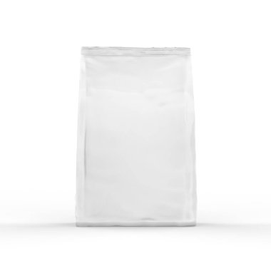 Blank white foil or paper food stand up pouch mockup, snack sachet bag packaging mock up, 3d render illustration