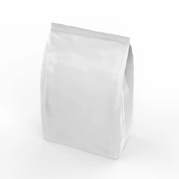 Blank White Foil Paper Food Stand Pouch Mockup Snack Sachet — Fotografia de Stock