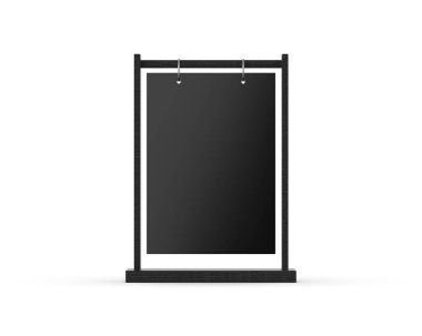 Metal halka fiske menü sahibi T-şekli A4 akrilik tablo menüsü stand mockup, 3d resimleme