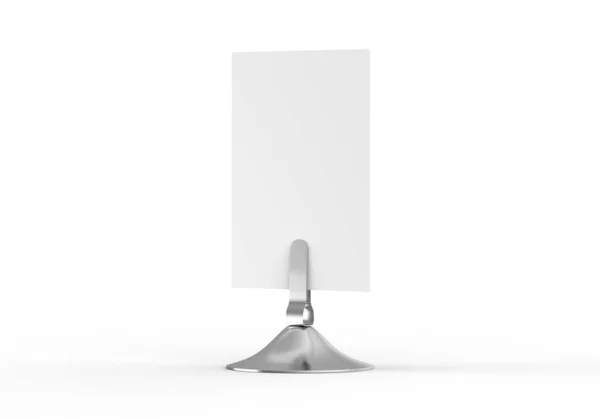 Table Sign Metallic Holder Mockup Table Talker Isolated White Background — Stockfoto