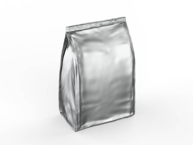 Blank metallic foil or paper food stand up pouch mockup, snack sachet bag packaging mock up, 3d render illustration