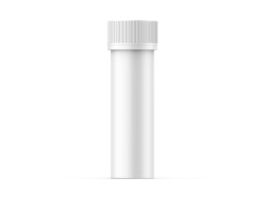 Glossy plastic effervescent tablets tube mockup template on isolated white background, 3d render illustration