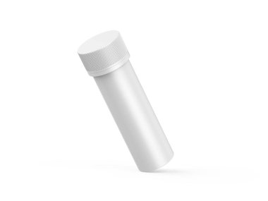 Glossy plastic effervescent tablets tube mockup template on isolated white background, 3d render illustration