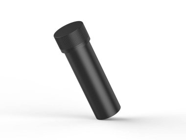 Black Plastic effervescent tablets tube mockup template on isolated white background, 3d render illustration