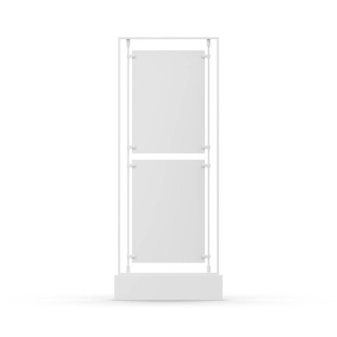 Blank poster stand mockup template on isolated white background, ready for your design and branding, 3d illustration.