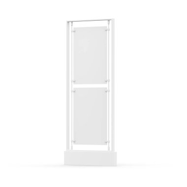 Blank poster stand mockup template on isolated white background, ready for your design and branding, 3d illustration.