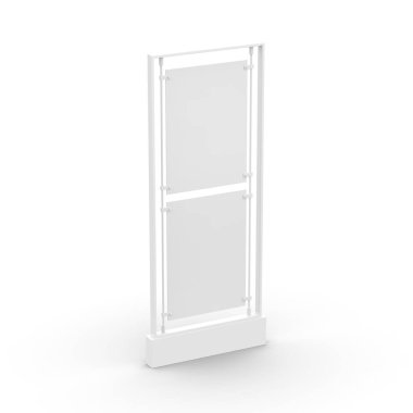 Blank poster stand mockup template on isolated white background, ready for your design and branding, 3d illustration.