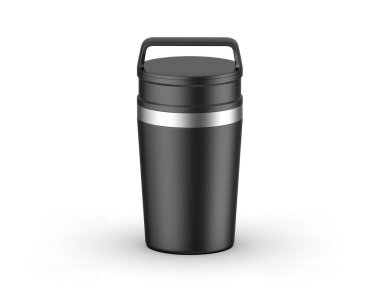 Matte seyahat kupası modeli, markalaşma ve terfi için izole edilmiş boş termos vakum bardağı. 3d resimleme.